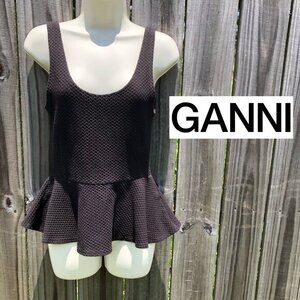 Anthropologie Ganni Small Peplum Tank Top Blouse Textured Scoop Neck Sleeveless
